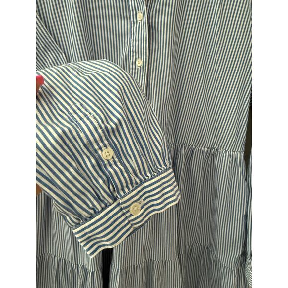 J. Crew Blue/White Striped Stretch Cotton Poplin Tiered Dress Pockets Size Large - Picture 8 of 11